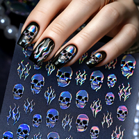Autocollants 5D pour ongles, motif crâne et flamme, holographiques, pailletés, auto-adhésifs, pour nail art, gothique, festival, fête, fournitures de manucure