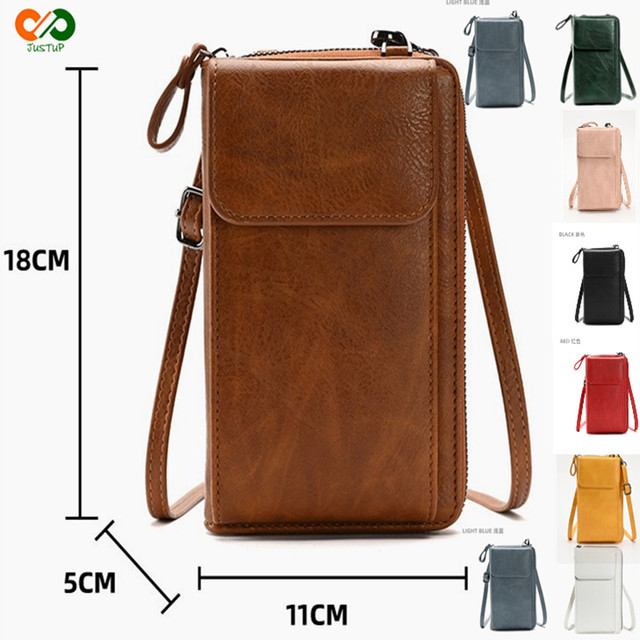 PU Leather Mobile Phone Bag Zipper Button Solid Color Lady's Cross Body Pouch Multi-functional Shoulder Strap Large Capacity