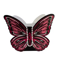 Boîte à fleurs en papier en forme de papillon avec logo personnalisé, poignée en perles, porte-bouquet en carton pour décoration florale de mariage