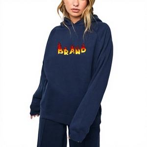 Sudadera Extra Grande de Primera Calidad para Mujer, Color Azul Marino, con Estampado de Logotipo de Llama, Algodón Transpirable, Sudadera Informal - Product Image 1