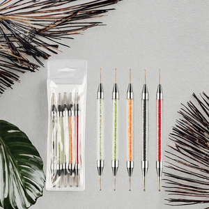 Ensemble de 5 pinceaux à double extrémité en métal pour la décoration des ongles, usage professionnel - Product Image 3