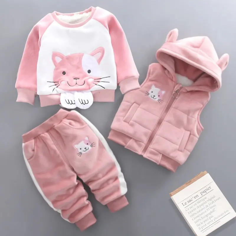 Comfortable Warm Baby Clothes Winter Velvet Toddler Clothing Sets 3 pcs wholesale animal cute winter boys girls clothes