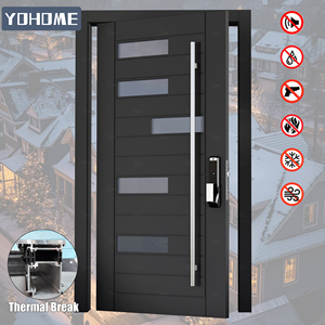 Porte d'entrée principale en aluminium gris-noir à rupture de pont thermique pour climat froid <span class=keywords><strong>du</strong></span> <span class=keywords><strong>Canada</strong></span>, fenêtre et porte en aluminium à rupture de pont thermique de sécurité - Product Image 3