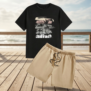 Breathable Summer <b>Knitted</b> 100% Cotton Men's Sports T-shirt and Shorts <b>Set</b> with Heat-Transfer Printing for Gym and Casual Wear - Product Image 3