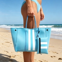 Tas Tote Neoprene untuk Wanita, Tas Pantai Besar untuk Perjalanan dengan Kantong Lepas Pasang, Tas Belanja Ringan dan Stylish untuk Penggunaan Sehari-hari
