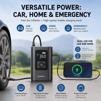Pompe à air électrique sans fil à affichage numérique, gonfleur de pneus portable à cylindre unique, chargeur de voiture double usage 72V noir/orange