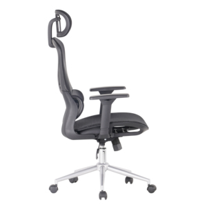 Silla de Oficina Ejecutiva Moderna, Diseño Ergonómico de Malla, Reposacabezas Ajustable, Función Giratoria de Nailon, Base de Metal Cromado, Mecanismo de Inclinación - Product Image 3