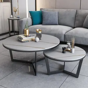 Ensembles de table de salon de luxe ensembles de meubles de marché espagnol table basse avec dessus en céramique de 12mm revêtement en poudre de sable noir