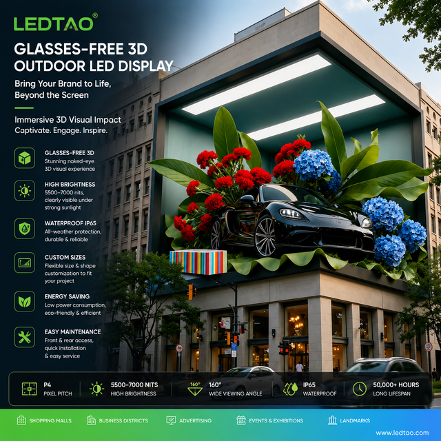 Wholesale Waterproof IP65 Outdoor Large Video Wall Glasses-Free 3D P4 7000cd/sqm Brightness Sunlight Readable LED Display