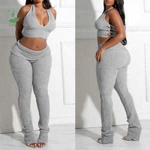 مثير الضلع قطعتين ملابس المرأة الصلبة عارية الاري ضمادة سترة الرسن والسراويل مطابقة <span class=keywords><strong>2</strong></span> قطعة مجموعة الشارع الإناث - Product Image 1