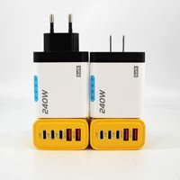 Pengisi Daya Cepat Multi-Port 240W GaN 3PD Dual USB-C/USB-A dengan Lampu dan Output 5V/2.4A untuk Ponsel (EU/US)