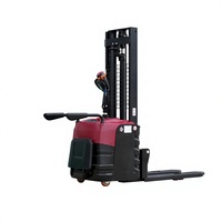 Gerbeur électrique 1,5 tonne 3 m, rouge et noir, réglage flexible de la hauteur, batterie plomb-acide, pneus en polyuréthane, idéal pour entrepôt