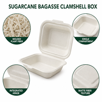 Boîte à clapet jetable en bagasse de canne à sucre, compartiment unique, pour la restauration à emporter et les services de traiteur (vente en gros)