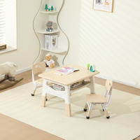Juego de Mesa y Silla Infantil de Plástico para Preescolar, Estilo Moderno y Minimalista, Escritorio Ajustable en Altura, Multifuncional, con Almacenamiento para Arte