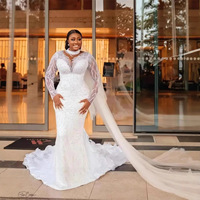 Robe de mariée sirène grande taille 2026, col transparent, manches longues sexy, dentelle perlée, robes de mariée sur mesure, Vestidos De Novia