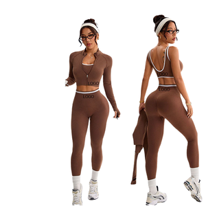 Lulu Custom Solid <b>Yoga</b> Suit Three-Piece Long Sleeve Cardigan <b>Jacket</b> High Waist Contrast Seamless Pants Breathable Quick-Drying - Product Image 1