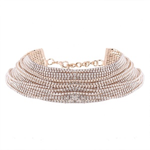 MoyaMiya Luxury Vintage Women's <strong>Chunky</strong> Choker <strong>Necklace</strong> Multilayer Shiny Rhinestone with Link Chain Trendy <strong>Silver</strong> Gold <strong>Necklace</strong> - Product Image 4