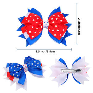 Nuevo Pasador de Pelo con Lazo para Niños del Día de la Independencia Americana, Azul, Blanco y Rojo, con la Bandera Nacional, Adorno para el Cabello con Estrella de 3.5 Pulgadas - Product Image 3