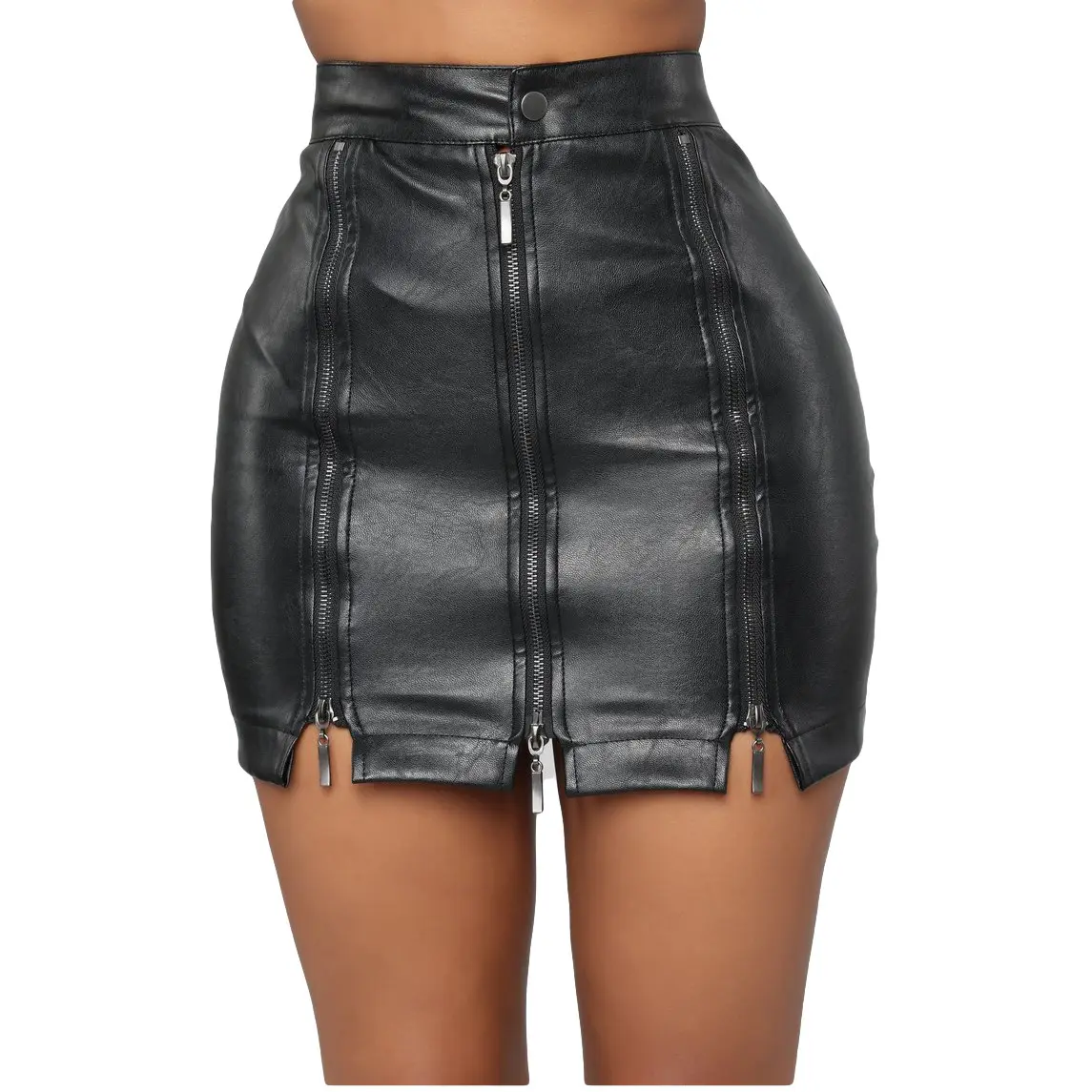2022 summer new high waist hip skirt nightclub PU leather zipper patchwork skirt sexy black short skirt