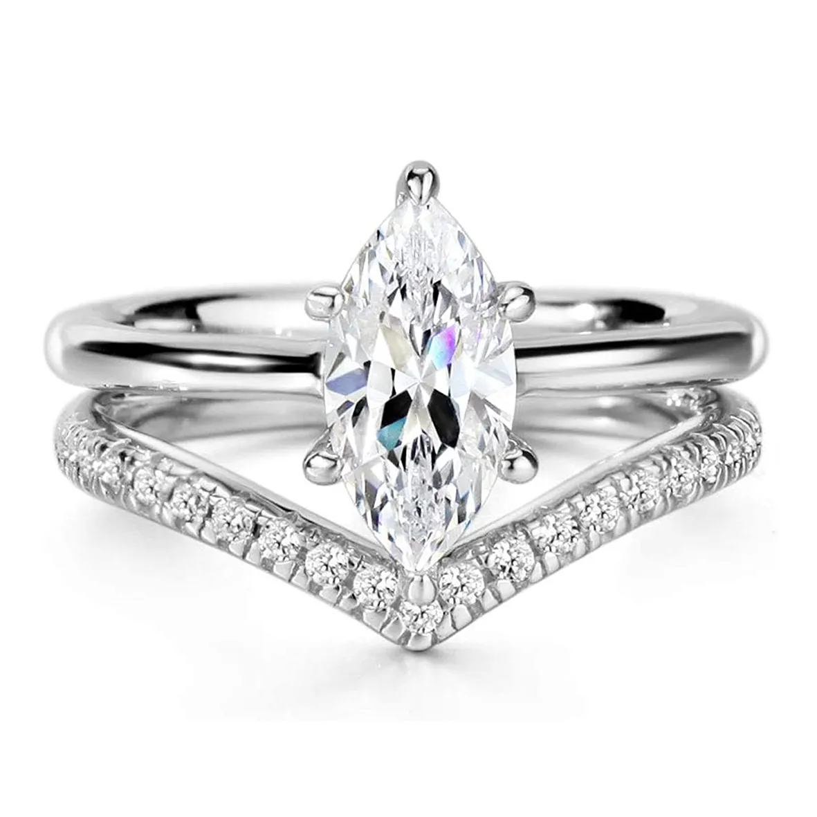 classic engagement and wedding rings set 14K White gold diamond couple rings engagement design jewelry