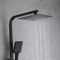 Système de douche thermostatique avec pommeau pluie et douchette à barre coulissante, mitigeur en laiton noir mat, bec de baignoire moderne pour hôtels et villas