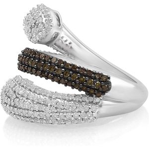 Natural White And Brown Diamond Cocktail Bypass <b>Ring</b> 925 Sterling <b>Silver</b> Round Cut <b>Statement</b> <b>Ring</b> Size 5 - Product Image 2