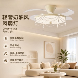 Toho <b>Led</b> <b>Ceiling</b> Fan <b>Light</b> 96W Cream <b>Crystal</b> Design For Living Room Bedroom - Product Image 4