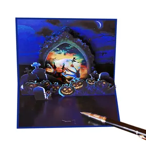 クリエイティブホリデーギフト紙彫刻カード魔女のハロウィーン3Dポップアップグリーティングカード