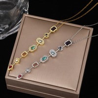 Kalung Wanita Mewah dari Baja Anti Karat dengan Liontin Berumbai Unik, Perhiasan Berlapis Emas Trendy dengan Batu Zirkon yang Serasi Warna