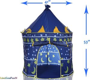 Casita de Juegos Plegable Portátil para Interiores y Exteriores, con Diseño de <span class=keywords><strong>Castillo</strong></span> de Estrellas y Luna Azul, para el Juego Imaginativo de los Niños - Product Image 2