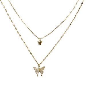 Toptan kadınlar rhinestone kristal kelebek kolye altın kaplama çift katmanlı bayanlar takı kelebek kolye kolye - Product Image 6