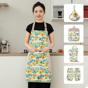 5-Piece Cotton Waterproof Apron, Waterproof Sleeve Covers, Oven Gloves, Pot Cover, <b>Heat</b> Insulation <b>Pad</b> - Product Image 1