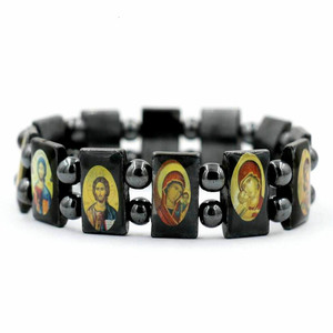 Bracelet de thérapie magnétique en hématite pour hommes, noir, représentant Jésus, saint <span class=keywords><strong>messie</strong></span>, christianisme, religion, bracelet spirituel - Product Image 4