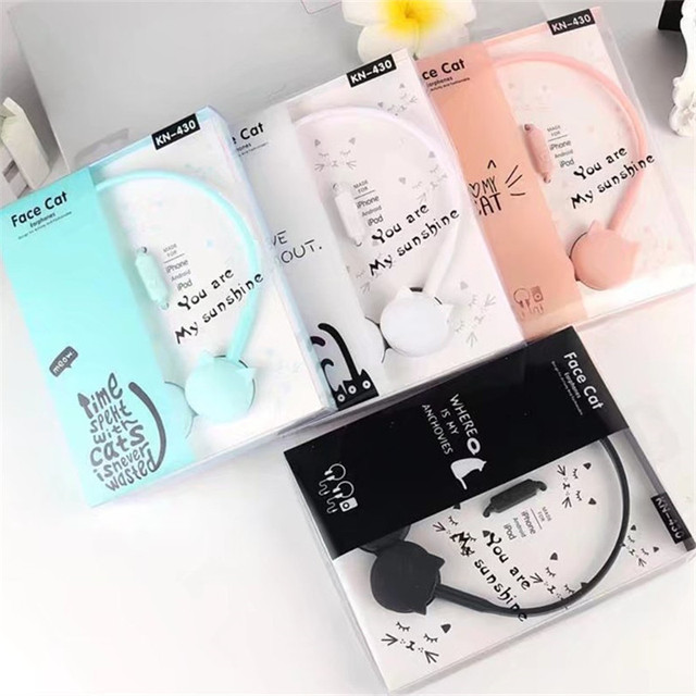 Cute Face Cat Earphones Over-Ear Music Stereo Wired Headphone With Microphone Children Earpieces Headset With Package
