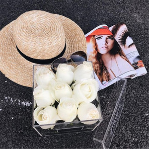 Perspex Bảo Quản Hoa Hồng Tươi Trường Hợp Plexiglass Sô Cô La Hoa Hộp Quà Tặng Rõ Ràng Acrylic 3 Hoa Hồng Hộp Với Sô Cô La Ngăn Kéo - Product Image 5