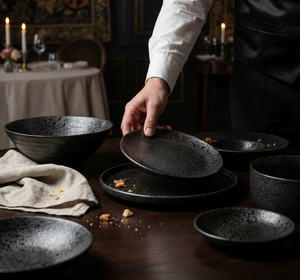 Minimalist <b>Black</b> Rustic Ceramic <b>Plates</b>, Creative Fine Dining Plating Tableware, Support Customization for Hotel, Restaurant - Product Image 4