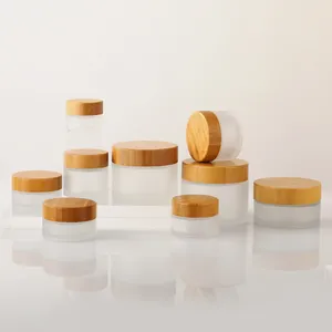 15ml 30ml 50ml 100ml 150ml Frosted Glass Cosmetic Cream Jar With Bamboo Lid Skincare Face Moisturizer Jar Container