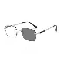 Lunettes de lecture anti-lumière bleue de haute qualité en gros, unisexe, petit rectangle, demi-cerclées, photochromiques, monture noire