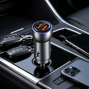 Cargador de coche metálico nuevo de 60W PD30W con PD QC 3.0, adaptador de carga rápida dual con 2 puertos tipo C para enchufe de CA. - Product Image 2