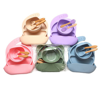 Ensemble d'alimentation pour bébé en silicone sans BPA, bol à ventouse en silicone de qualité alimentaire, assiette, cuillère, fourchette, bavoir, ensemble de vaisselle pour enfants en bas âge