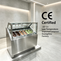 Vitrine congélateur pour crème glacée pour magasin de gelato, supermarché, vitrine incurvée en verre avec éclairage LED