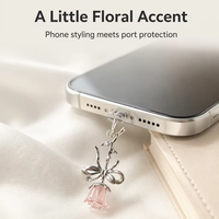 Cadeaux promotionnels tendance : Breloque Fleur Rose, Bouchon anti-poussière pour port de charge USB Type C et Micro USB de téléphone