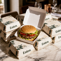 Boîte en papier kraft résistante à la graisse pour restaurant à emporter, avec logo personnalisé imprimé, biodégradable, pour hamburgers, frites et poulet frit