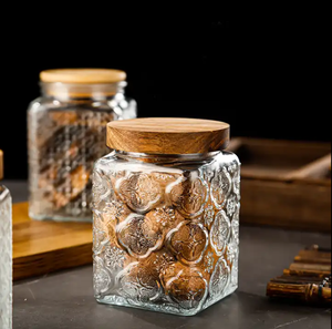 Top người bán rõ ràng vuông cổ điển dập nổi kín bếp thực phẩm gia vị container chai nồi đặt thủy tinh lưu trữ Jar - Product Image 6