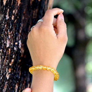 Bracelet en perles de citrine, forme sphérique polie, bijoux tendance pour femmes et hommes - Product Image 1