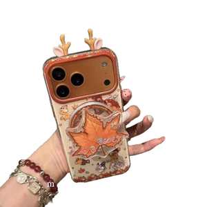 Bonito Soporte Magnético Tridimensional con Orejas de Ciervo y Hoja de Arce 13, Compatible con iPhone 17 <span class=keywords><strong>Pro</strong></span> Max, Transparente, Superventas - Product Image 1