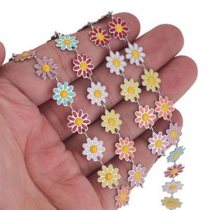 Chaîne en acier inoxydable or 18 carats bobine étanche émail arc-en-ciel couleur marguerite fleur accessoires faits à la main chaîne bricolage - Product Image 3