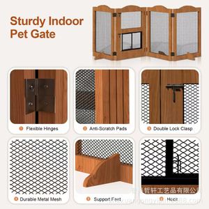 Enclos pliable en bois pour animaux de compagnie, clôture intérieure pour chiens et chats, taille moyenne, design rectangulaire solide - Product Image 5