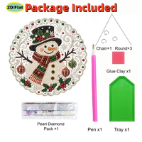 Lot de 2 kits de pendentifs acryliques DIY de Noël avec peinture diamantée 5D, motif attrape-soleil Bonhomme de neige et Sapin de Noël, ornements suspendus en strass