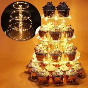 Hong-tx — support à gâteau rond en acrylique avec LED, tour à Cupcake pour mariage, anniversaire, fête à thème, 4 niveaux